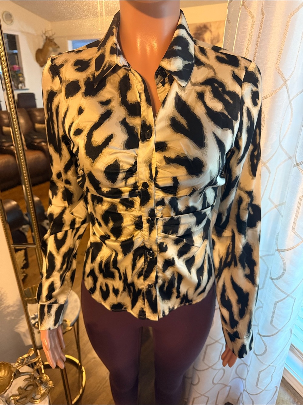 Fashion Nova Black & Cream Animal Print Button-Up Blazer